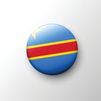 Glossy 3D DR Congo flag button with star and diagonal stripe vector