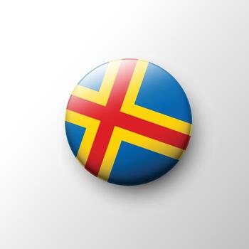 Glossy 3D Aland Islands flag button with Nordic cross vector