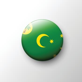 Glossy 3D Cocos Islands flag button with crescent and stars vector