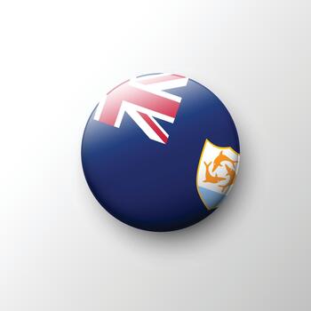 Glossy 3D Anguilla flag button with shield emblem vector