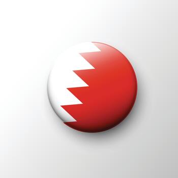 Glossy 3D Bahrain flag button with red white design vector