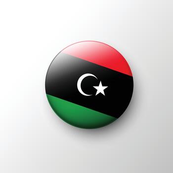 Glossy 3D Libya flag round emblem with crescent vector