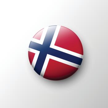 Glossy 3D Norway flag button with Nordic cross design vector