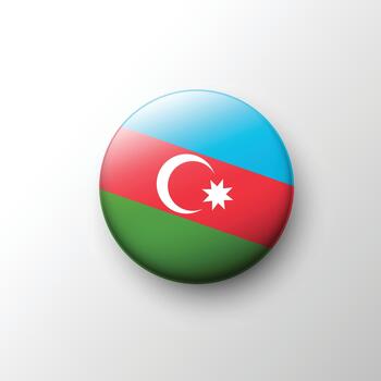Glossy 3D Azerbaijan flag button with crescent and star vector