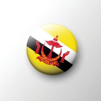Glossy 3D Brunei flag button with crest vector