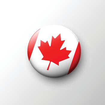 Glossy 3D Canada flag button with red maple leaf vector