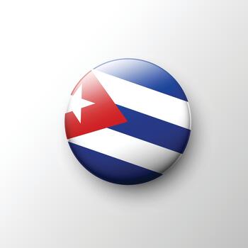 Glossy 3D Cuba flag button with blue stripes and red triangle vector