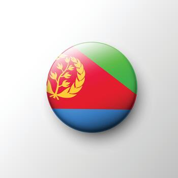 Glossy 3D Eritrea flag button with olive wreath emblem vector