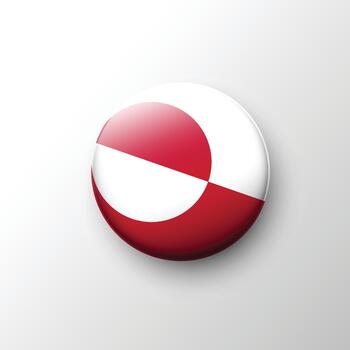 Glossy 3D Greenland flag button with red and white circle design vector