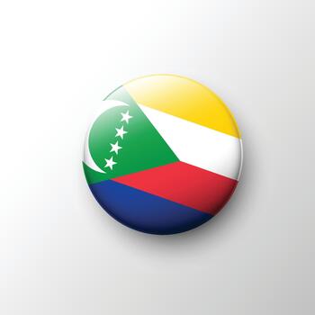 Glossy 3D Comoros flag round button vector
