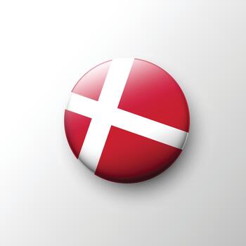 Glossy 3D Denmark flag button with white Nordic cross vector