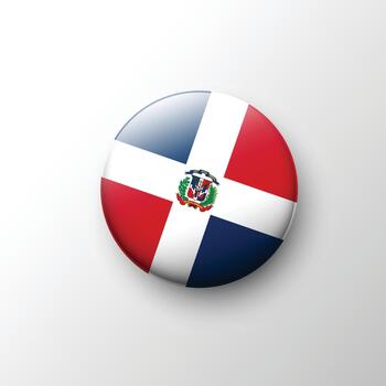 Glossy 3D Dominican Republic flag button with cross and emblem vector