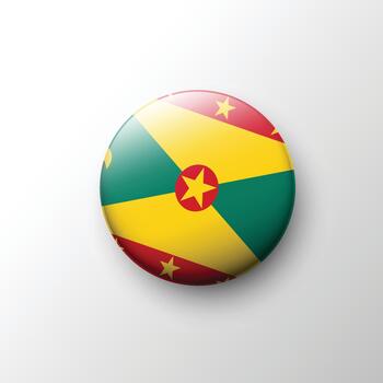 Glossy 3D Grenada flag button with star and nutmeg emblem vector