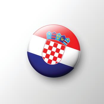 Glossy 3D Croatia flag button with red checkered shield vector