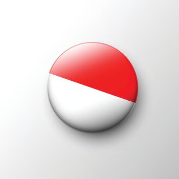 Glossy 3D Indonesia flag button in red and white vector
