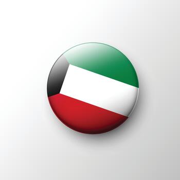 Glossy 3D Kuwait flag round button design vector