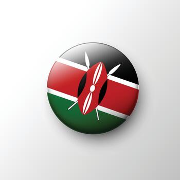 Glossy 3D Kenya flag round button vector