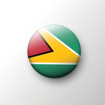 Glossy 3D Guyana flag button with golden arrow design vector