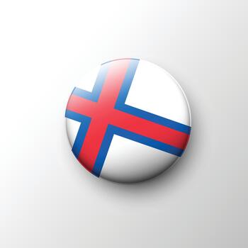 Glossy 3D Faroe Islands flag button with Nordic red-blue cross vector