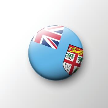 Glossy 3D Fiji flag button with Union Jack and shield emblem vector