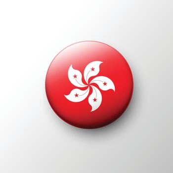Glossy 3D Hong Kong flag button with white bauhinia flower vector