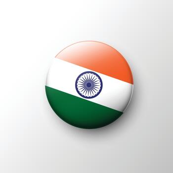 Glossy 3D India flag button with Ashoka Chakra vector