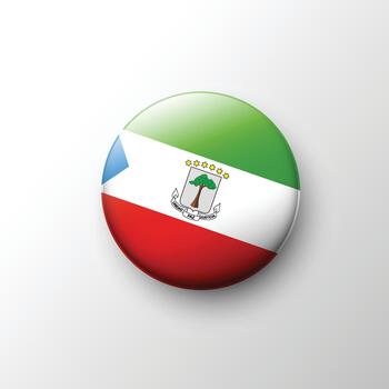 Glossy 3D Equatorial Guinea flag button with coat of arms vector