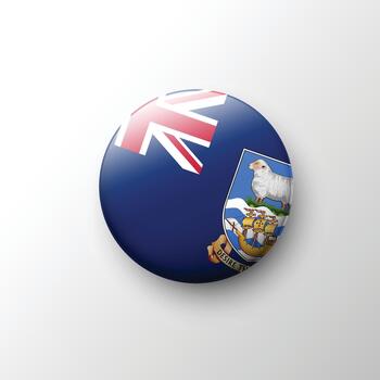 Glossy 3D Falkland Islands flag button with crest emblem vector