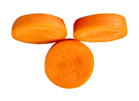 Three slices of orange carrot in circles in stack isolated with clipping path in file format png