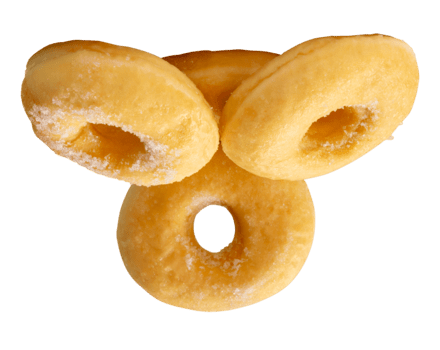 Four circles of brown sugar glazed cinnamon donuts in stack isolated with clipping path in file format png