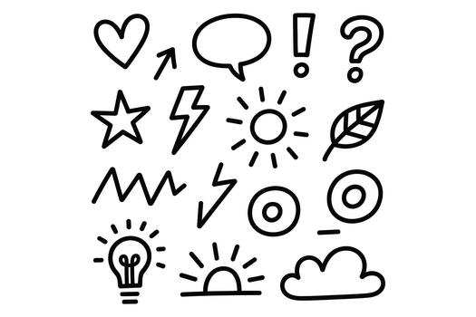 A set of doodle icons that are drawn in a simple style vector