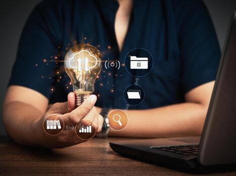 Cloud computing technology for data storage, networking, and internet services. photo