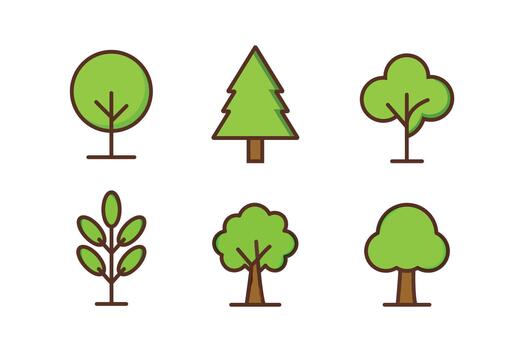 arboles conjunto con diferente formas verde color aislado diseño vector