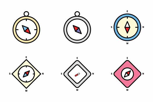 Collection of Compass Icons in Various Shapes and Colors Directional Tool vector