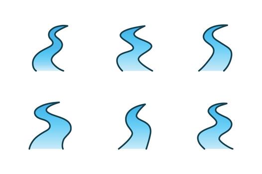 Collection of stylized river path illustrations on a clean white background vector