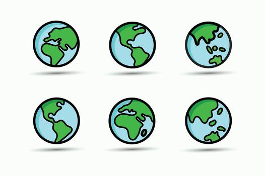 Earth globe icon set depicting various continents for design concepts vector