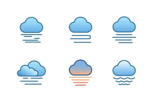Weather icons set with different cloud and fog combinations design vector