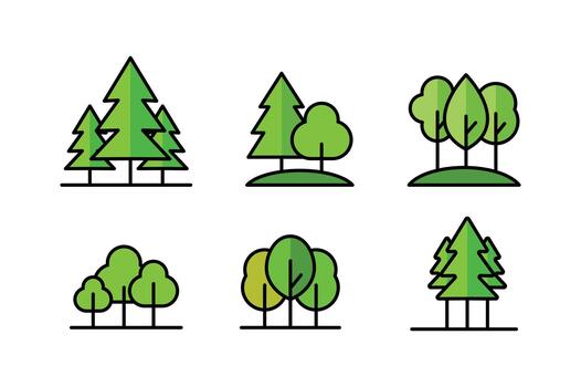 Set of simple green tree icons in flat style isolated vector