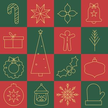 sin costura resumen modelo con Navidad lineal elementos en un geométrico estilo. nuevo años modelo con minimalista línea iconos vector