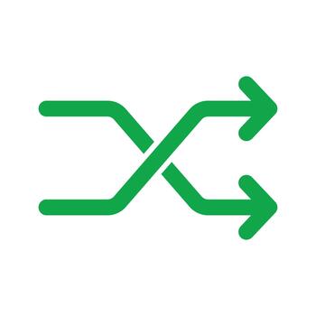A vibrant green shuffle icon, symbolizing randomness, mixing, or a nonsequential order, with two arrows crossing over. vector