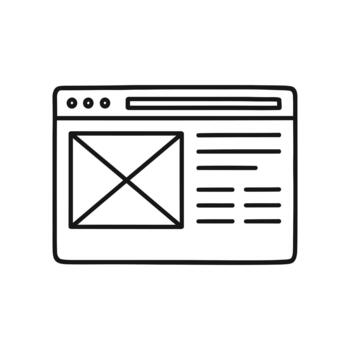 Simple website wireframe layout doodle with basic geometric shapes and text vector