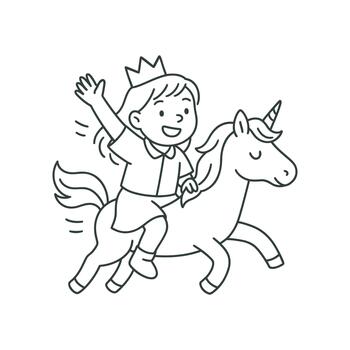 Child riding unicorn with joy and excitement in a happy pose vector