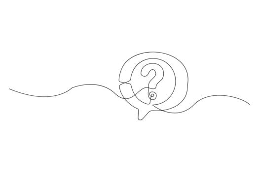 Continuous line art drawing of question mark inside speech bubble concept vector