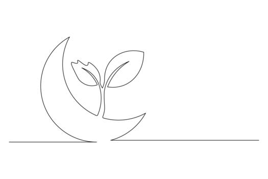 One line drawing of sprout growing on moon minimalist simplicity concept vector