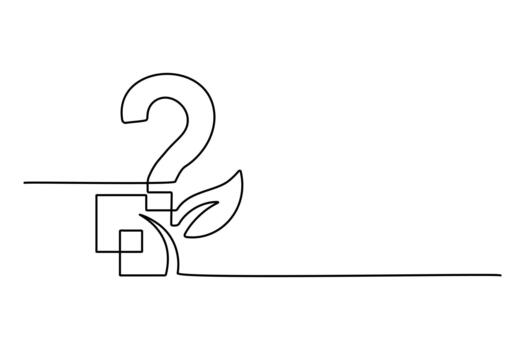 Continuous line art drawing of question mark and leaf nature concept eco idea vector