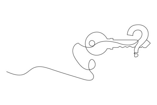 pregunta marca llave uno línea dibujo concepto de resolviendo problemas y hallazgo llave vector