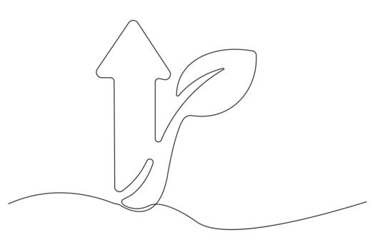 Continuous one line drawing of arrow up with leaf of plant design vector
