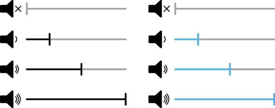 Volume Control Level Indicator sign. Sound settings symbols. Loudness and mixer signs. Speaker Volume Adjustment Icon. Sound mixer graphic design vector