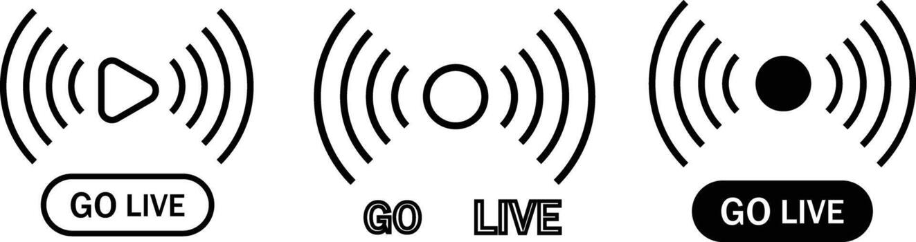 Set of go live icon set. Live stream symbol. Social media and online event signs. On Air Broadcast Icons vector
