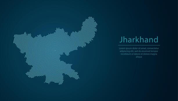 Jharkhand, state of India, map contour with abstract circular line pattern vector